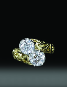 custom gold ring with two diamonds